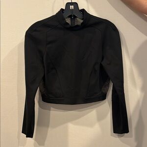 Black Fitted Crop Blouse with Mandarin Collar